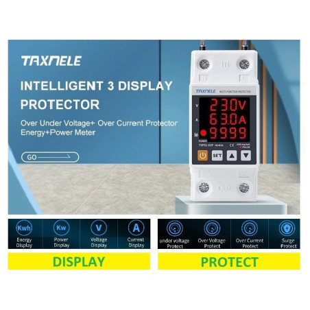 AC PROTECTOR 230V 63A Over Under VOLTAGE Over CURRENT 3-IN-1 DISPLAY